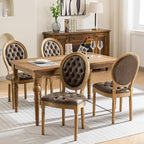 French Country Dining Chairs Set of 8, Tan & Taupe Tufted Upholstered Kitchen & Dining Room Chairs, Faux Leather, Wood Legs, Sillas De Comedor (PU, Brown, 8Pcs)