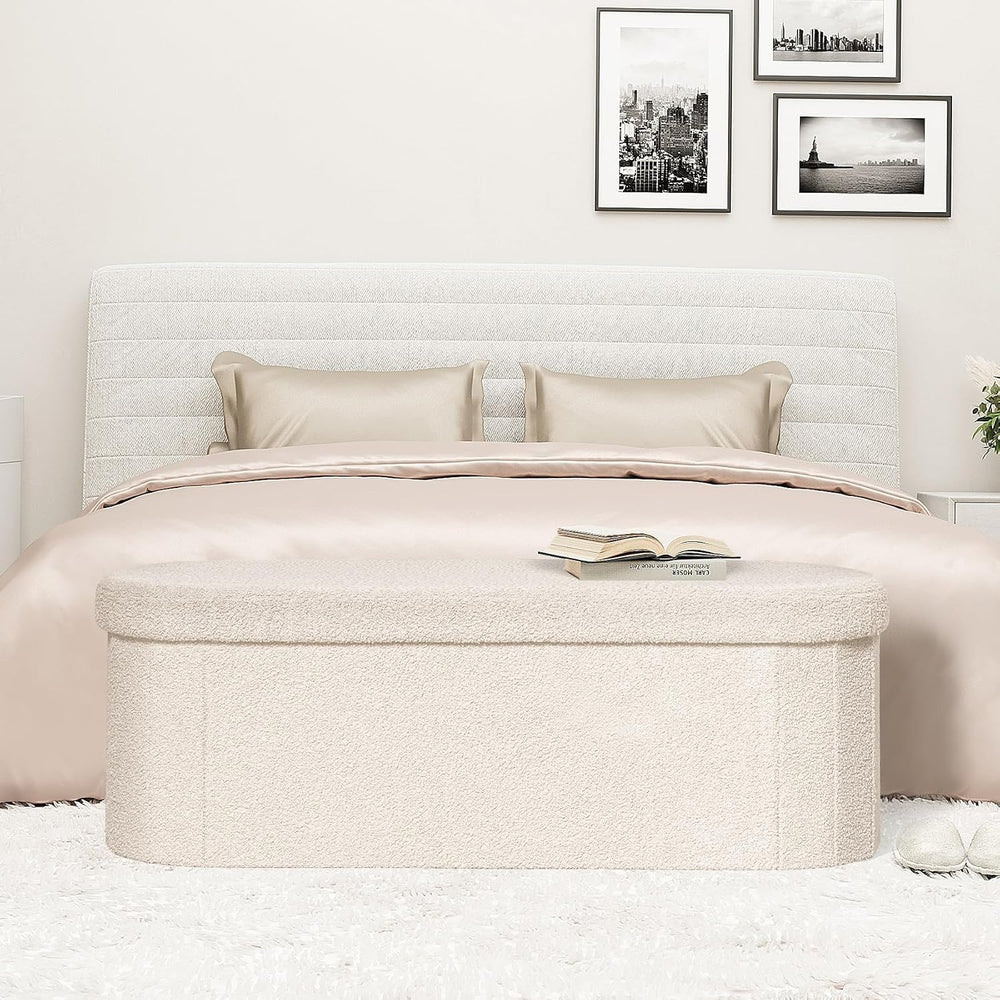 PINPLUS Storage Ottoman Bench Tufted Oval Ottomans Bench Foot Rest, Chest Box...