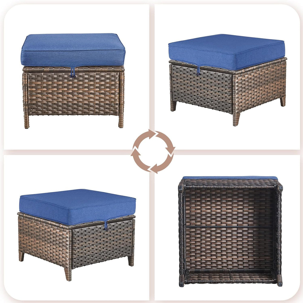 Patio Ottoman Outdoor Wicker Side Table - 2PCS Multipurpose Heavy Duty All-We...
