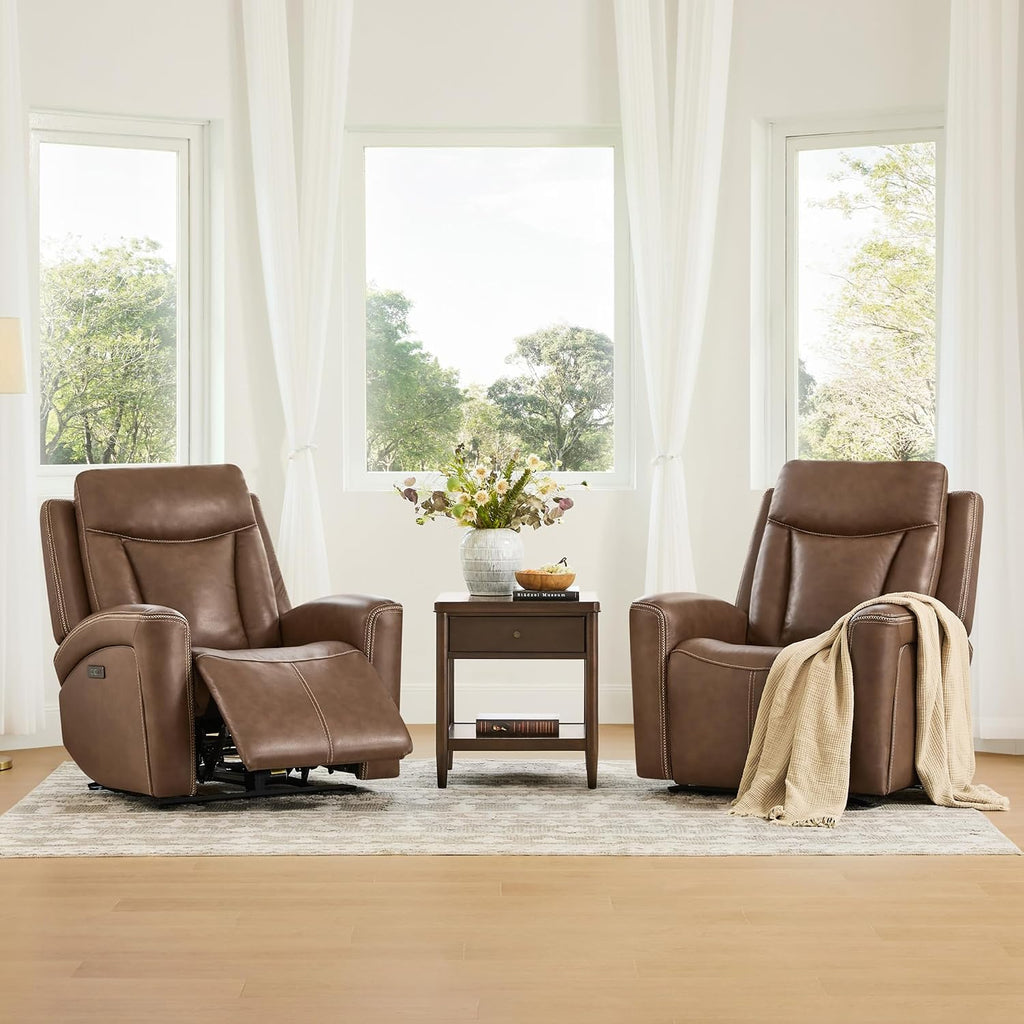 CHITA Genuine Leather Super Zero Gravity Power Recliner Chair, Cafe Brown | Adjustable Power Headrest, USB & Type-C Ports for Living Room & Home Theater