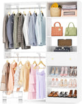 Closet System with Drawer - Reversible 5FT Wood Closet Organizer System with 2 Hanging Rods and Adjustable Shelf, Walk In Closet Organizers with Shoe Rack, Built-In Garment Rack Clothes Rack, White