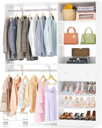 Closet System with Drawer - Reversible 5FT Wood Closet Organizer System with 2 Hanging Rods and Adjustable Shelf, Walk In Closet Organizers with Shoe Rack, Built-In Garment Rack Clothes Rack, White