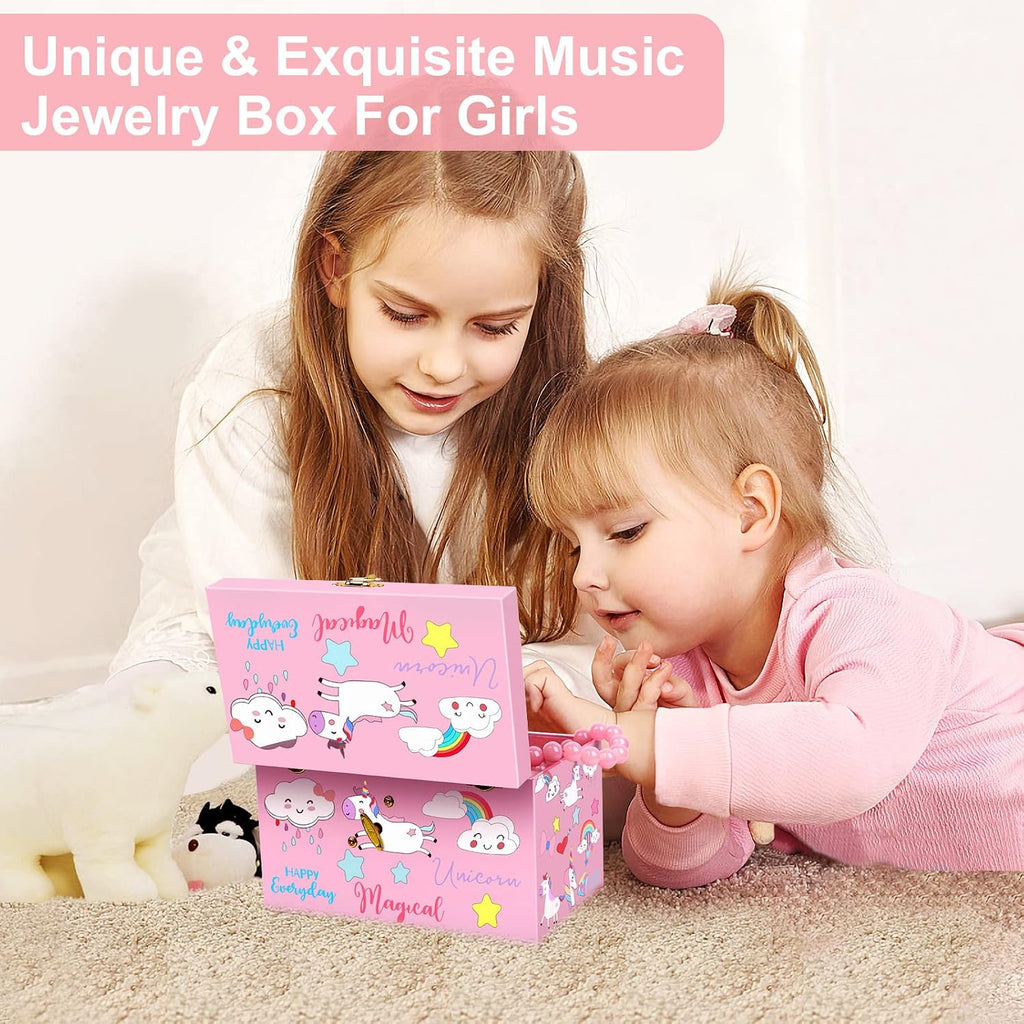 Musical Jewelry Box for Girls 7.5x4.8x4.5 inch with Spinning Ballerina Unicorn, 3 Pullout Drawers, Unicorn Jewelry Set Included Kids Music Box for Christmas Gift, Waltz of Flowers Tune