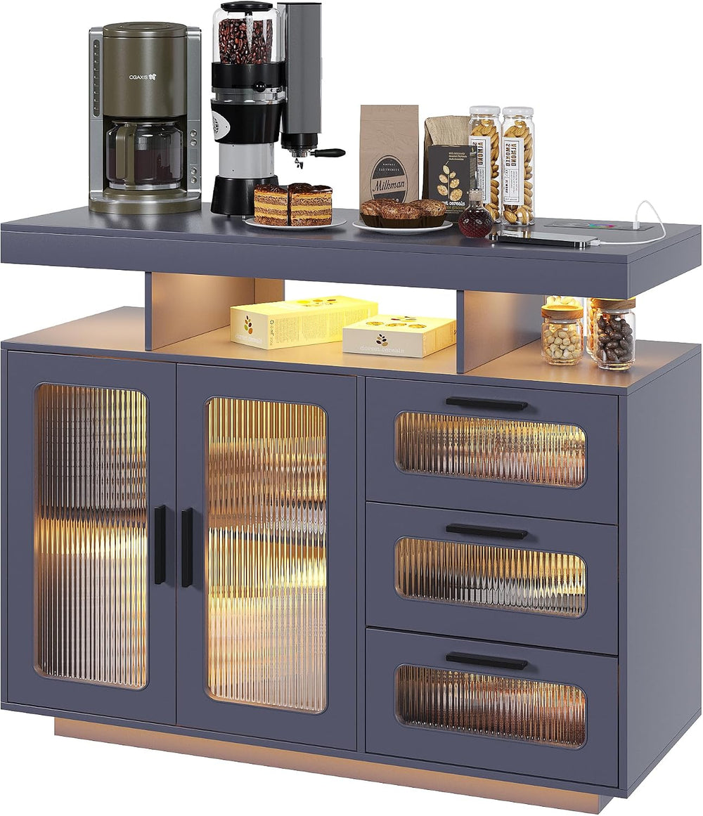 Dystler Coffee Bar Cabinet with Storage, Modern Buffet Cabinet with 3 Drawers...