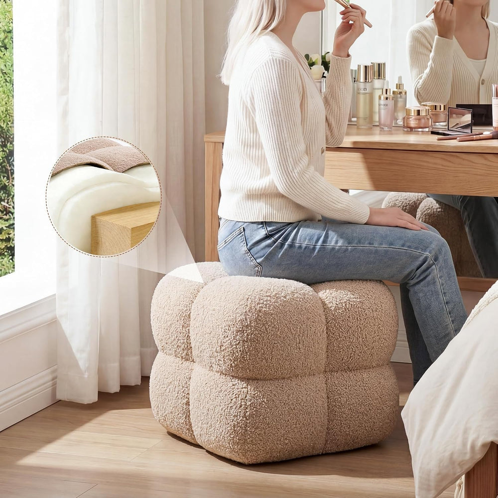 Zesthouse Square Pouf Ottomans Set of 2, Modern Vanity Chair for Bedroom | Sh...