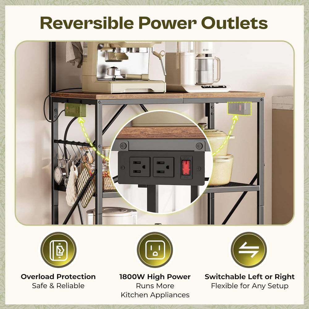 Huuger 4-Tier Bakers Rack with Reversible Power Outlet, 23.6 Inch Microwave S...