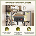 Huuger 4-Tier Bakers Rack with Reversible Power Outlet, 23.6 Inch Microwave Stand, Kitchen Coffee Bar, with Top Shelf, 6 S Hooks, Rustic Brown