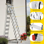 11 Steps Ceiling Mount Attic Staircase with Handrails, Foldable Loft | Includes 11-step wall-mounted attic stairs with handrails for home or garage. Space-saving foldable design, high stability,