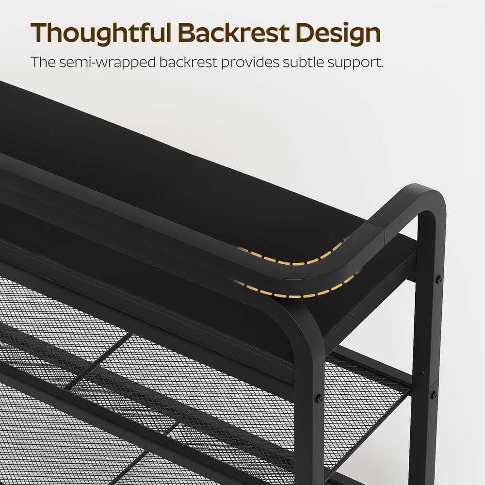 YATINEY Shoe Bench with Backrest, Entryway Bench, 2-Tier Shoe Rack with PU Pa...