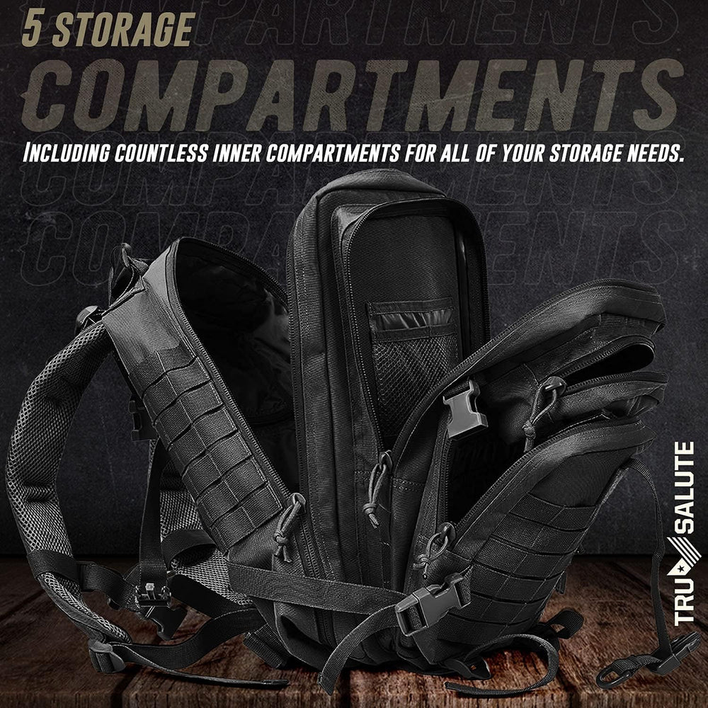 Tru Salute 45L Military Black Tactical Backpack Large Army 3 Day Pack Molle B...