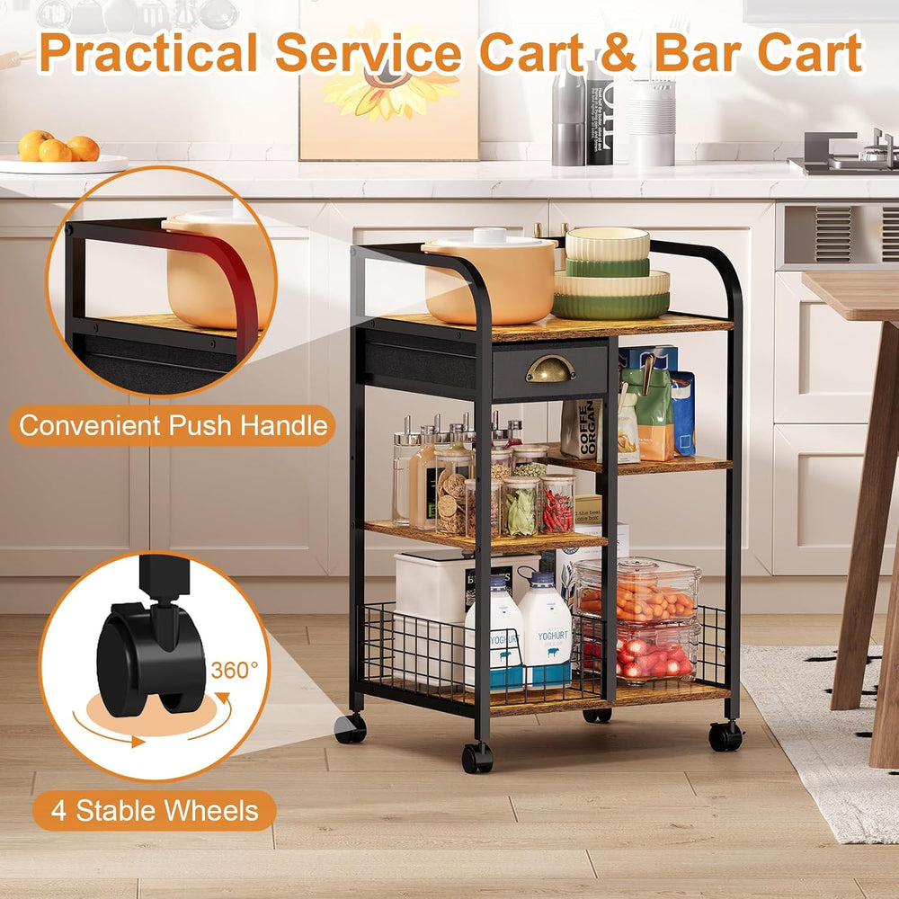 keomaisyto Microwave Cart with Storage, Kitchen Island Cart with Table Top &a...