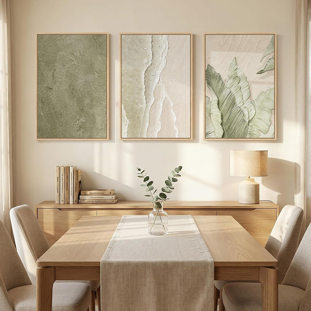 Framed Abstract Sage Green 3 Piece Wall Art for Living Room, 16x24 In