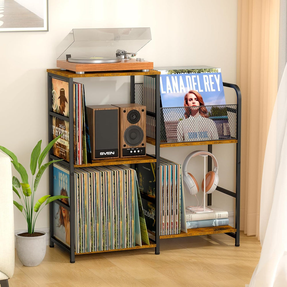 ThreeHio Record Player Stand, Turntable Stand with Vinyl Storage Holds up to ...