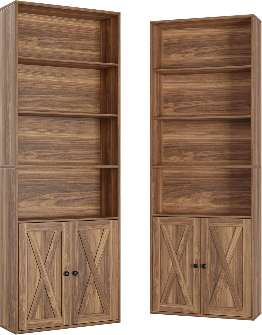 IRONCK Tall Bookshelf 70 in, Bookcases with Doors, Set of 2, Oak Brown