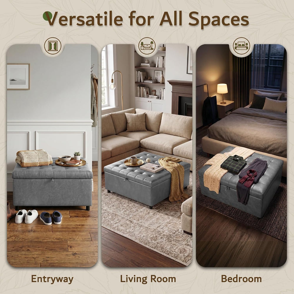 LINLUX Grey Leather 36 Inch Square Large Living Room Lift Top Ottoma | LINLUX...