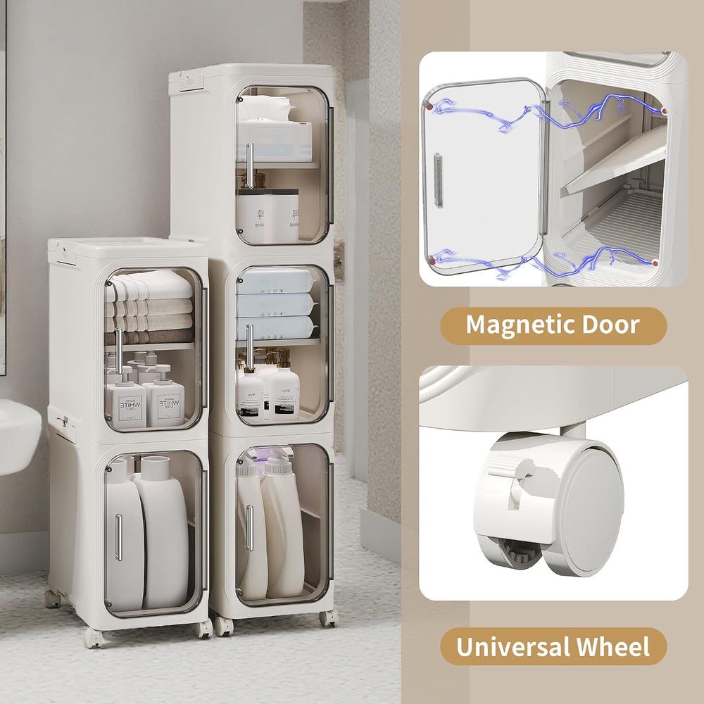 Narrow Slim Bathroom Storage Cabinet with Wheels, 4-Tier White | Tool Free As...