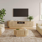 Fluted TV Stand and Coffee Table Set of 2,86.61'' TV Console for 55-85 Inch,Modern Entertainment Center with Large Storage Cabinet,Lift Top Coffee Table for Living Room, Bedroom, Natural