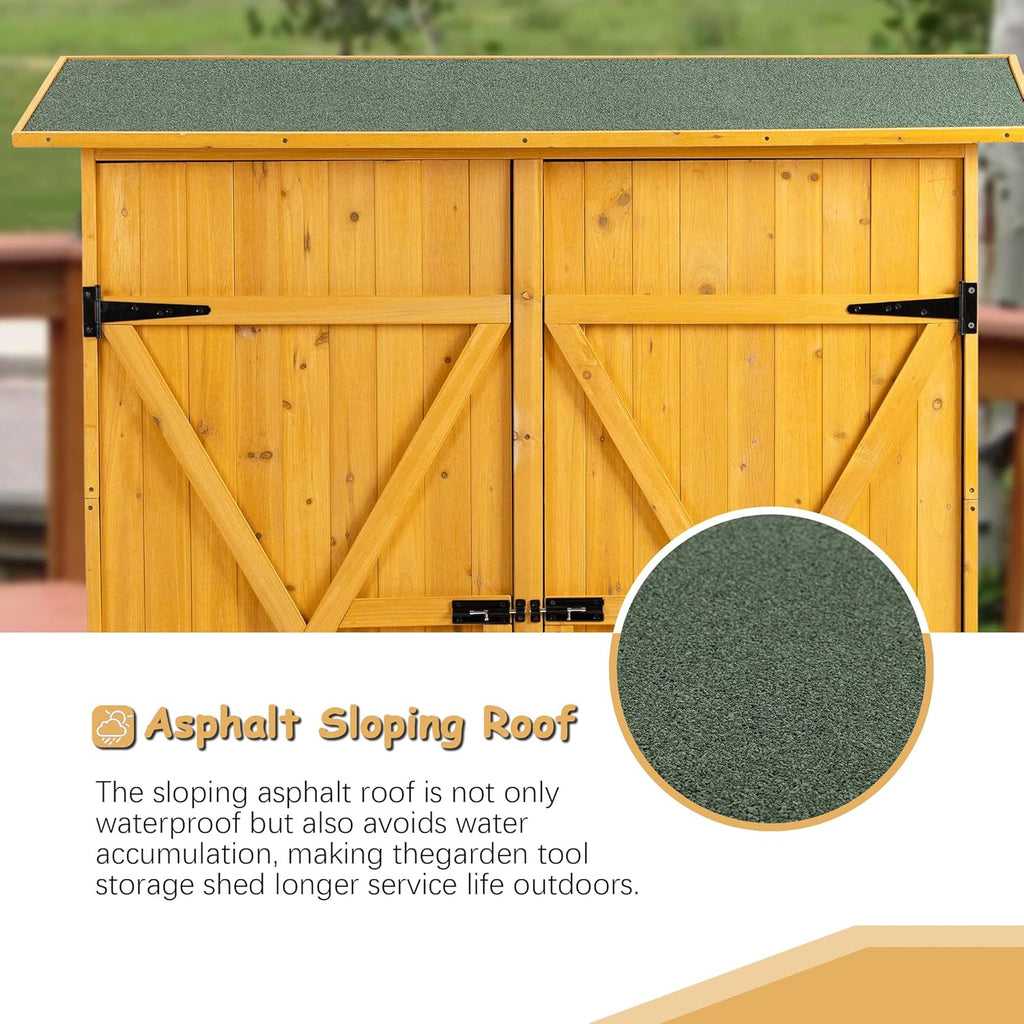 56" x 19.5" x 64" Outdoor Wooden Storage Shed with Lockable Door, Detachable Shelves & Waterproof Asphalt Roof for Garden Tools, Pool Supplies, Lawn Equipment