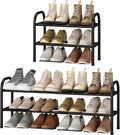STO STO Expandable Shoe Rack, 2-Tier Metal Small Shoe Rack for Closet, Up to 12 Pairs Adjustable Shoe Rack Storage for Front Door Entrance, Free Standing Shoe Rack Organizer for Entryway, Black