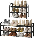 STO STO Expandable Shoe Rack, 2-Tier Metal Small Shoe Rack for Closet, Up to 12 Pairs Adjustable Shoe Rack Storage for Front Door Entrance, Free Standing Shoe Rack Organizer for Entryway, Black
