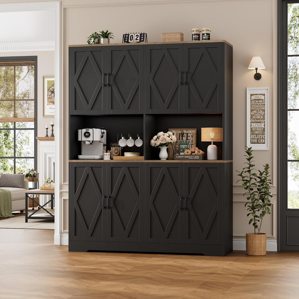 HOSTACK 55" W Pantry Cabinet, 71" Tall Kitchen Hutch Storage Cabine...