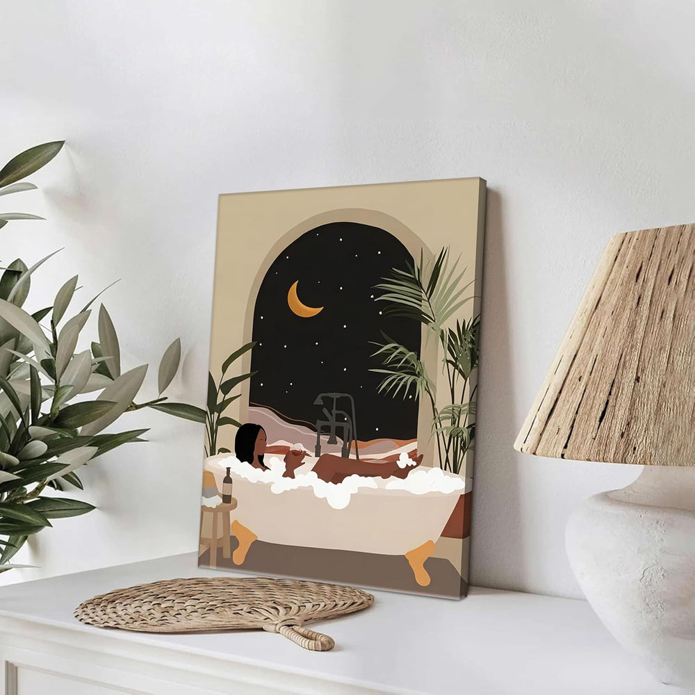Black Girl Bathroom Wall Art Set of 3, Fashion Boho Black Woman Canvas Wall D...