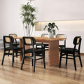 Black Rattan Dining Chairs Set of 6 Lambswool Dining Room Chairs Natural Wooden Kitchen Chairs Farmhouse Boho Side Chairs