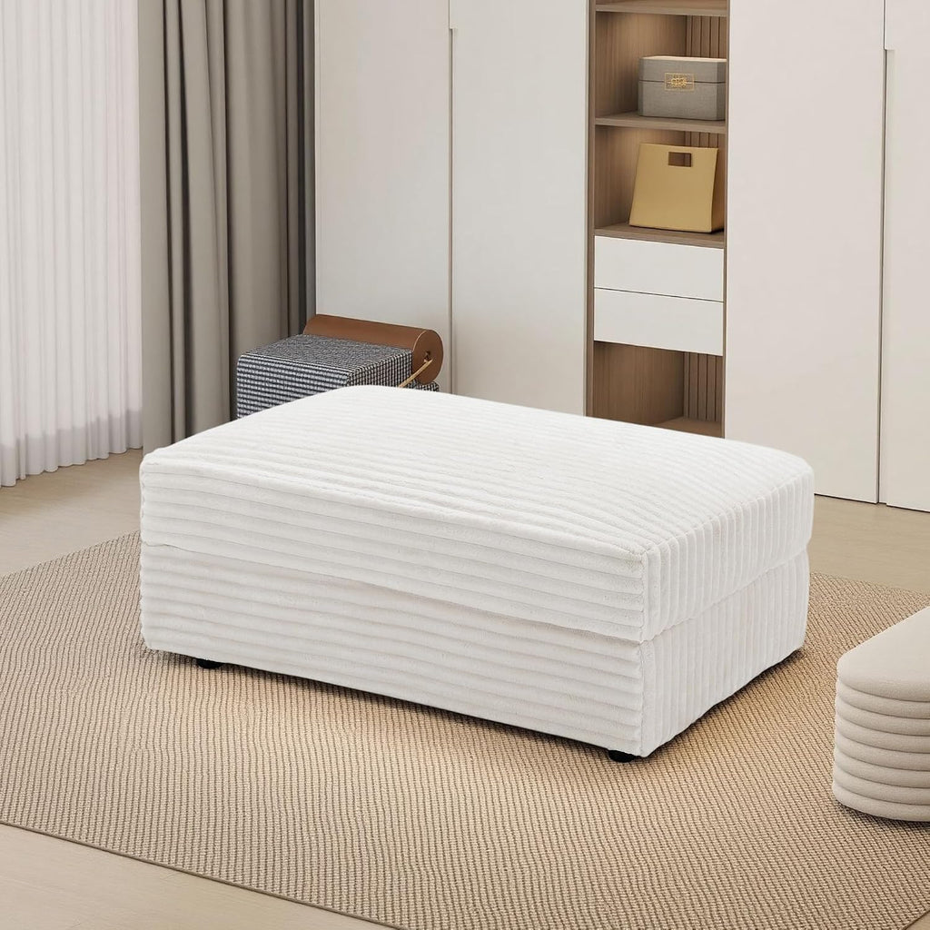 Modern Corduroy Sofa Storage Ottoman, Upholstered Memory Foam Footrest (Beige Footrest)