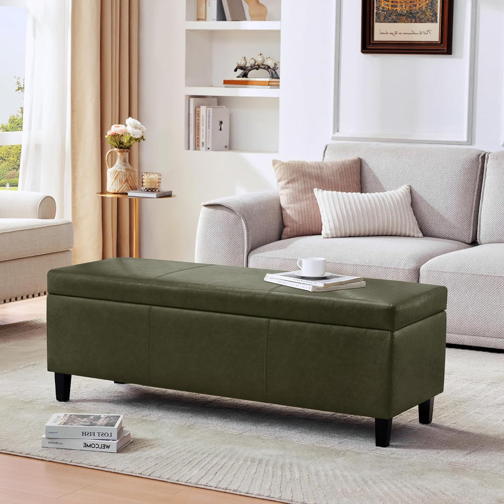 HUIMO Faux Leather Storage Ottoman Bench 50.3 Inch Extra Long PU Upholstered ...