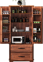 71" Farmhouse Kitchen Pantry Cabinet with 2 Large Drawers,Embossed Texture Freestanding Cupboard with 8 Door Shelves and 3 Cabinet Shelves for Kitchen,Dining Room,Living Room,Laundry,Brown