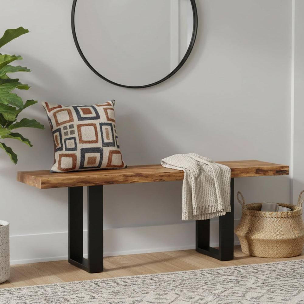 Alaterre Alpine Live Edge Solid Wood Rustic Entryway Bench, Natural, 48” | Mo...