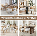 Mid-Century Modern Rattan Dining Chairs Set of 4 – Farmhouse Linen Upholstered Accent Chairs with Curved Backrest, Solid Hardwood Frame, and Comfortable Seat for Kitchen & Dining Room – Beige