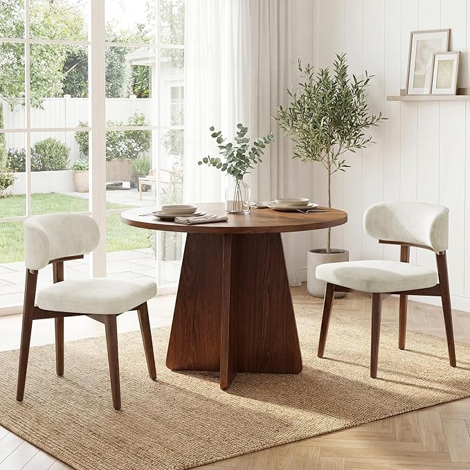 Dining Chairs Set of 4, Modern Upholstered Dining Chairs, Wooden Kitchen Chairs for Dining Room with Ergonomic Curved Backrest