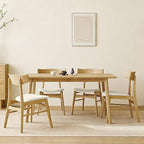 Wooden Dining Chairs Set of 6, Upholstered Modern Dining Room Chairs, Mid Century Oak Kitchen Chairs with Curved Wood Backrest for Kitchen, Restaurant, Farmhouse (Cream Fabric & Original Color)