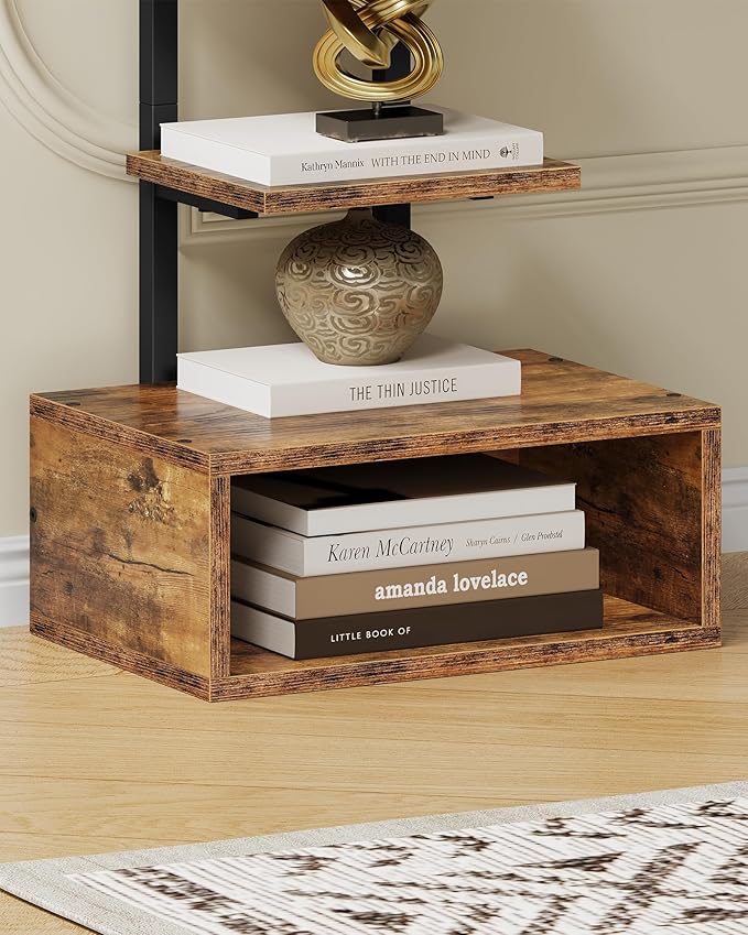 8-Tier Bookshelf, LED Bookcase with Semi-Open Bottom, Small Space Standing Sh...