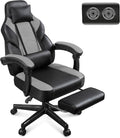 Gaming Chair for Adults, Grey Video Game Chair with Footrest, Big and Tall Gaming Chair Heavy Duty Computer Chair with Massage Lumbar, Ergonomic Adjustable Height and 360° Swivel, PU Leather, Grey