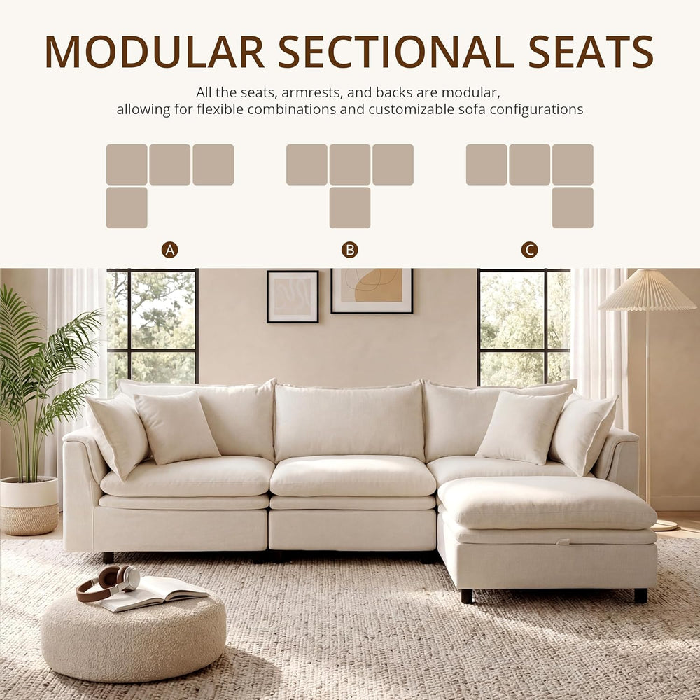 113.4'' Modular Sectional Sofa with Storage Ottoman, Oversized L Shap...