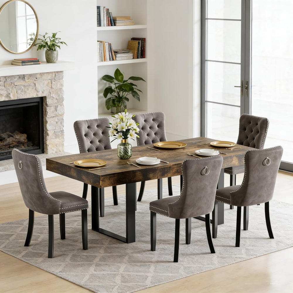 7-Piece Extendable Dining Table Set for 6, 63-78 Inch Rustic Brown Kitchen Ta...