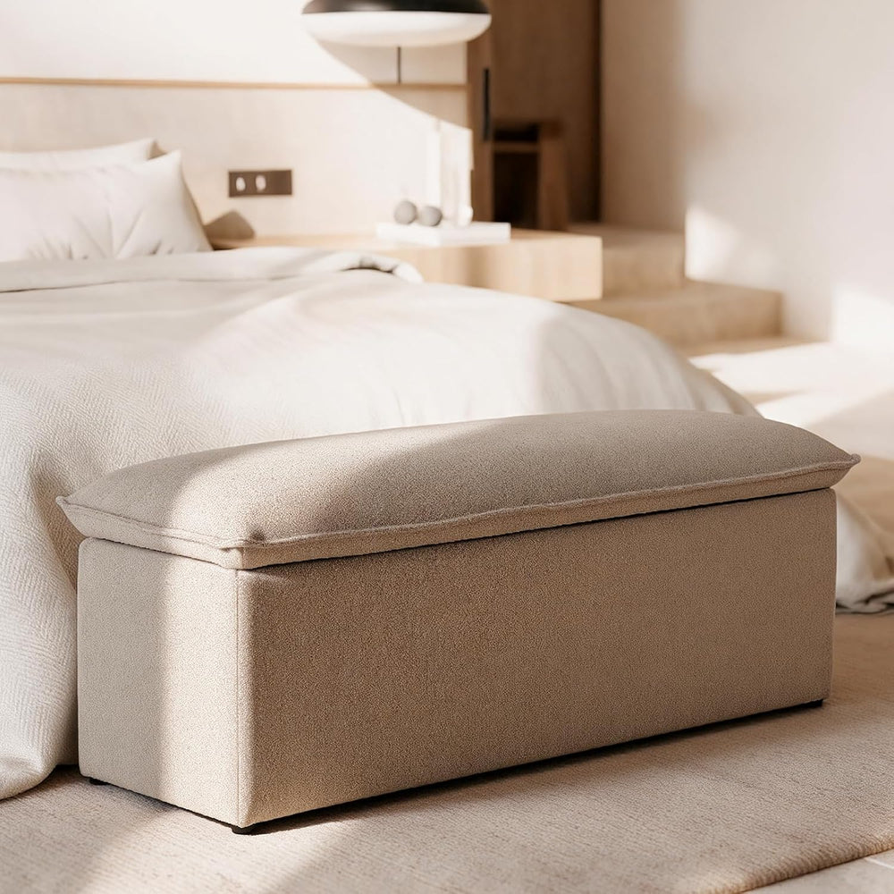 Ya-Home Modern Storage Bench, Upholstered Storage Ottoman Chenille Fabric wit...