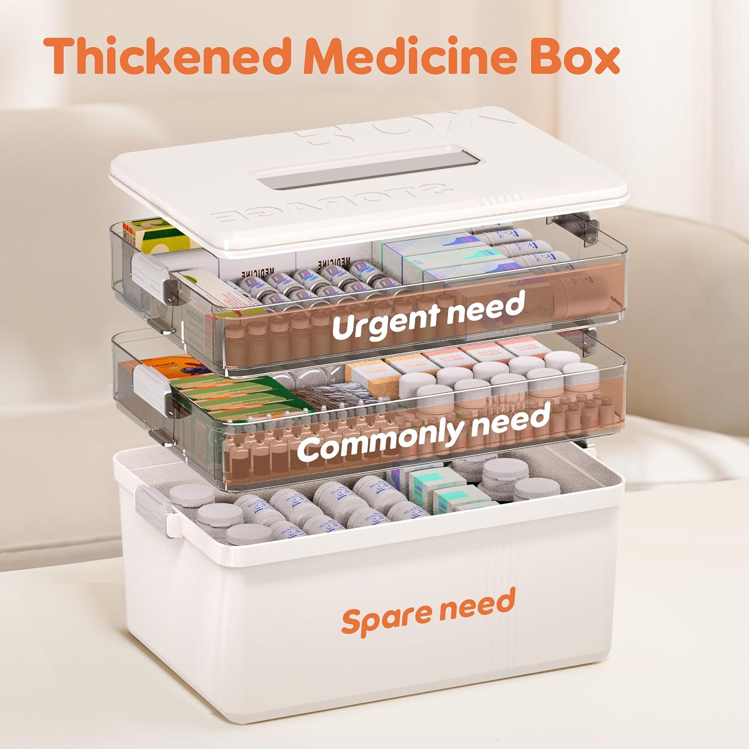 Citylife 3-Tier Medicine Cabinet Organizer,Medicine Cabinet First Aid Kit with Handle,Portable Multi-Purpose Storage Box Suitable for Family Emergency,Home,Travel,White