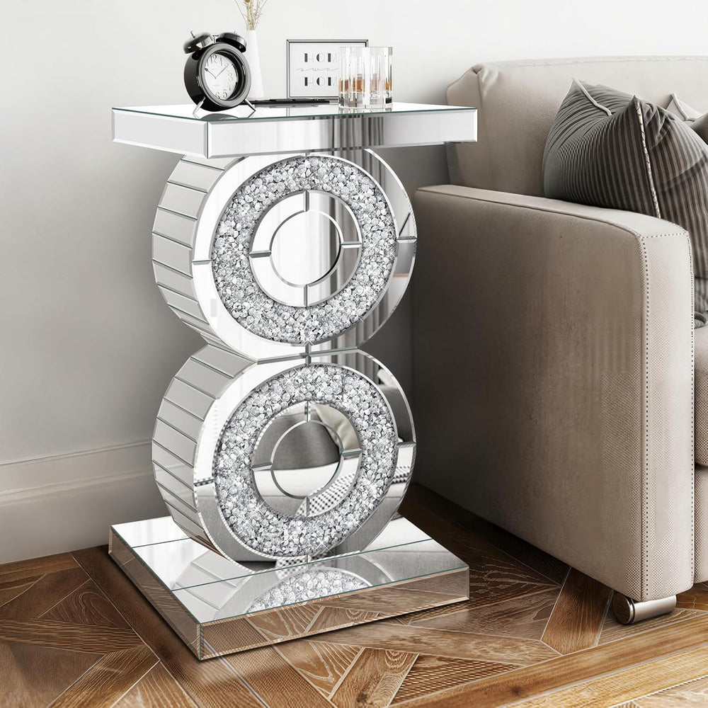 Pregaspor Crushed Diamond Mirrored End Table, Unique Side Table with Crystal ...
