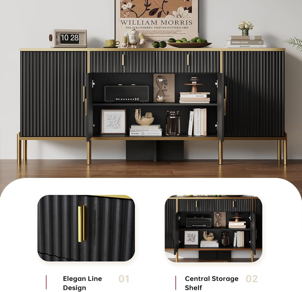 60" Fluted Buffet Cabinet with Storage, Modern Buffets & Sideboard w...