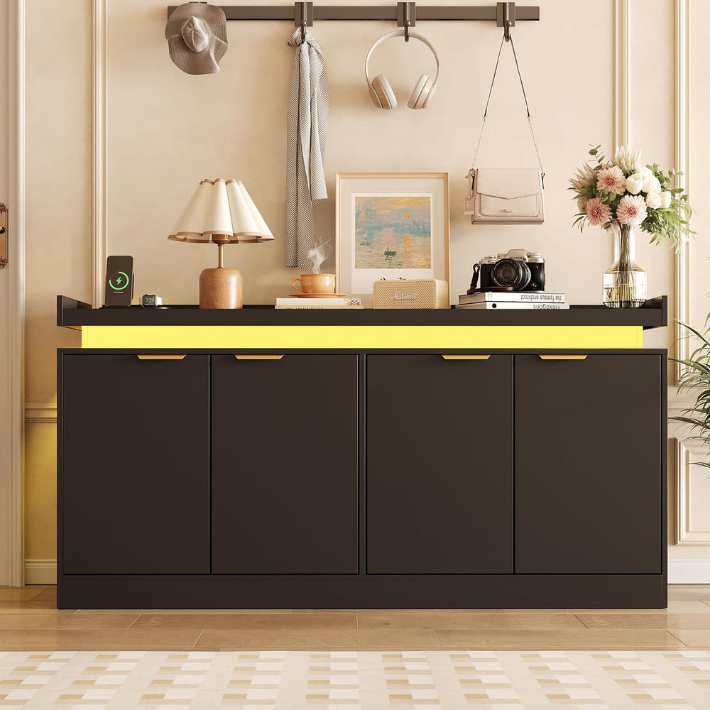 knoworld LED Sideboard Buffet Cabinet with Storage, 63'' Large Kitche...