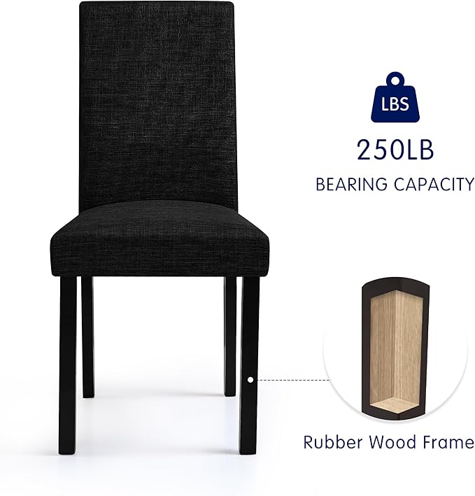 CHUN YI Upholstered Dining Chairs Set of 8, Fabric Dining Room Chairs with Solid Wood Legs, Modern Parson Chairs for Kitchen, Restaurant, Hotel, Black