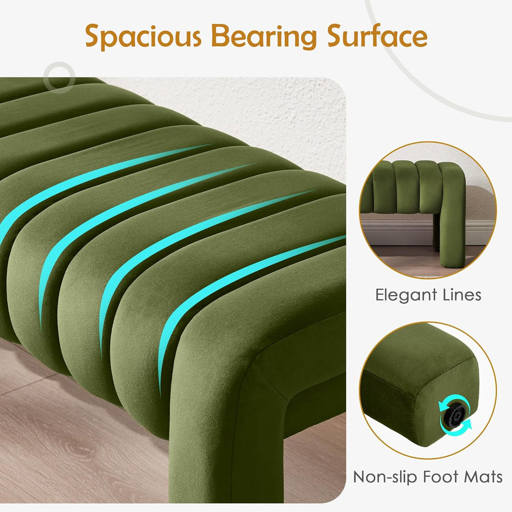 43.3” Dining Room Bench, Olive Green Tufted Upholstered End of Bed Bench, Mod...
