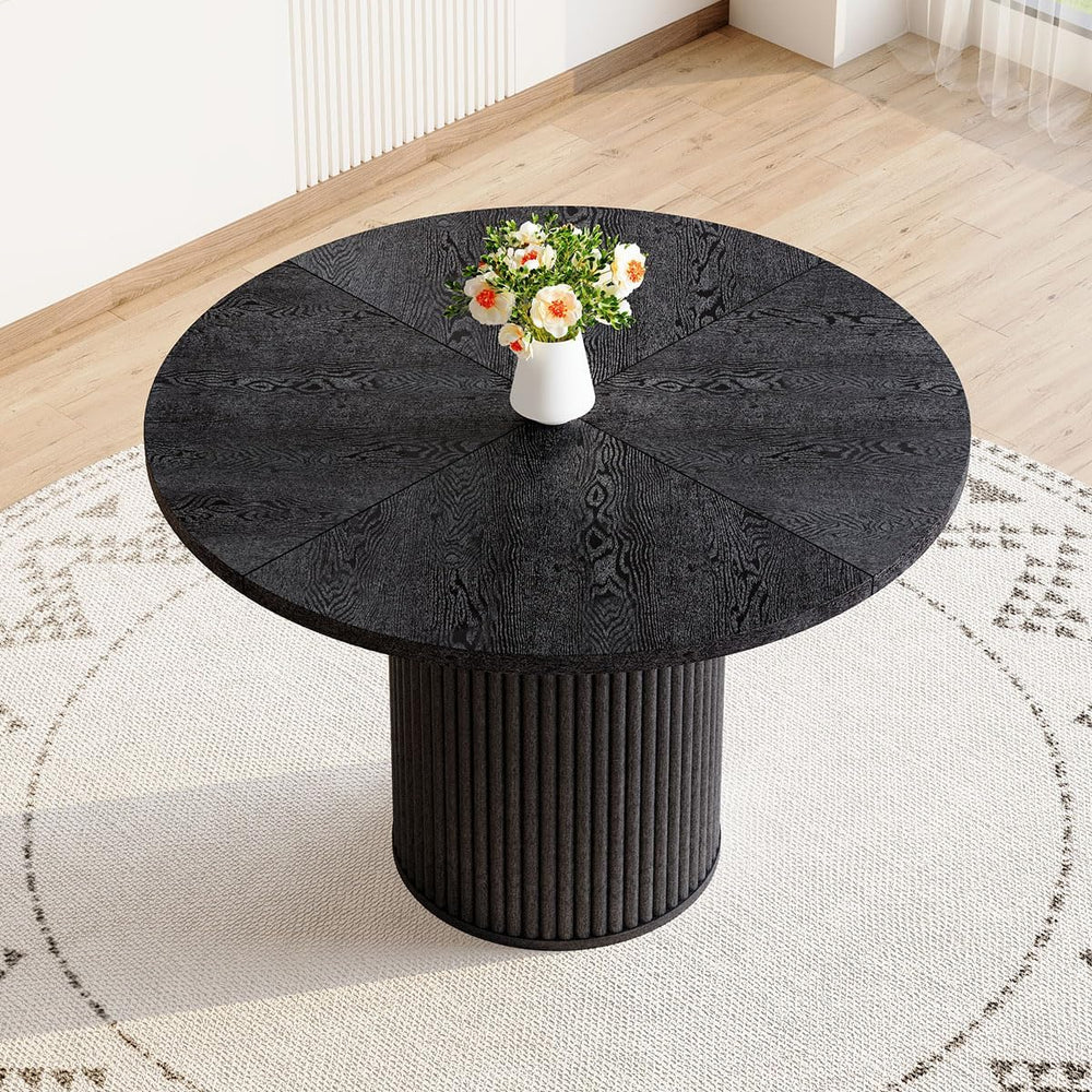 Round Dining Table for 4-6, Black Dining Table with 42'' Wood Tableto...