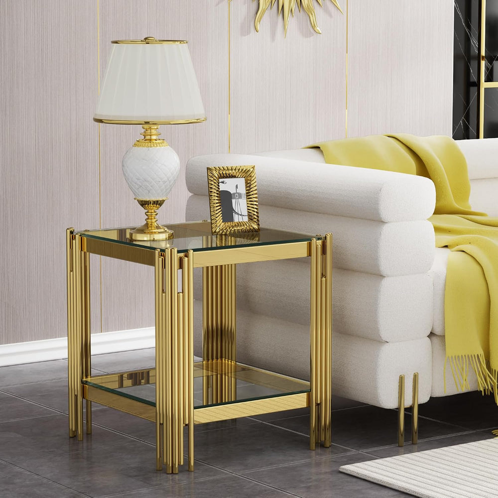 3 Pieces Coffee Table Set, Tempered Glass Living Room Table Set of 3, Modern ...