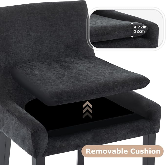 COLAMY Modern Dining Chairs Set of 6, Upholstered Corduroy Accent Side Leisure Chairs with Mid Back and Wood Legs for Living Room/Dining Room-Black
