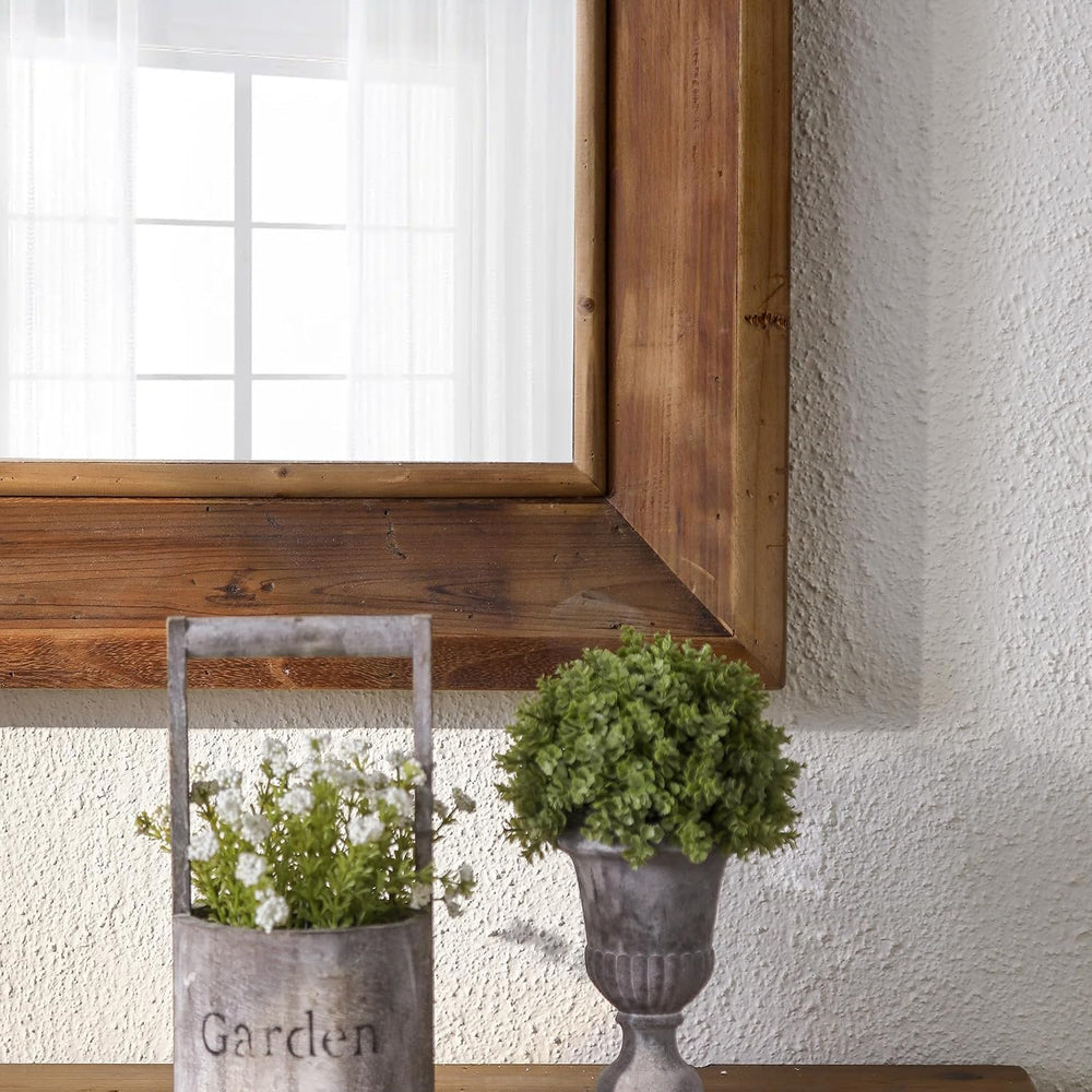 ZIYOO Rustic Farmhouse Wall Mirror, Solid Wood Frame Square Decorative Mirror...