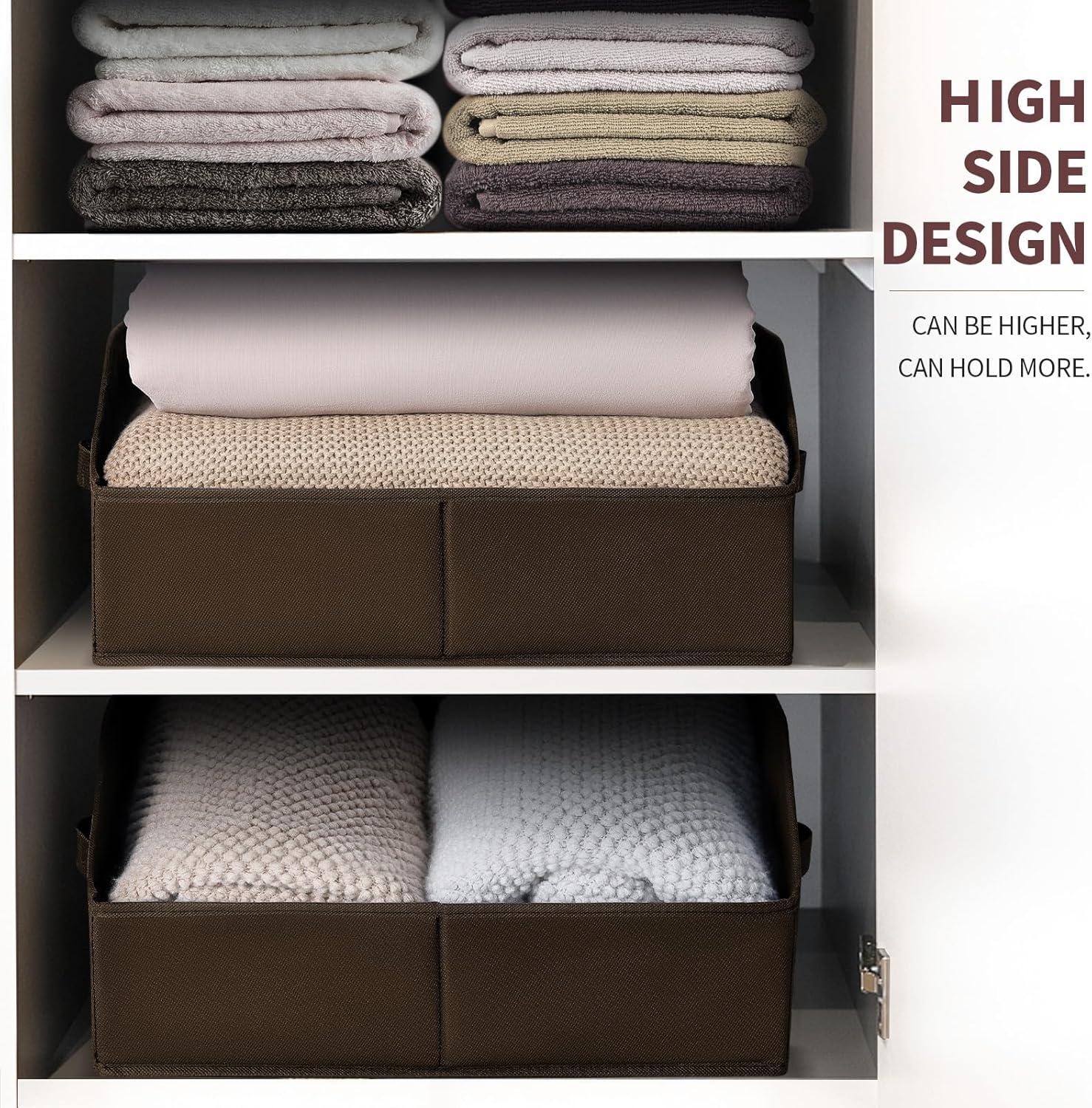 Closet Baskets for Shelves Trapezoid - Decorative Storage Baskets with Handle, Closet Bins for Organization, Shelf Storage Bins for Clothes, Books, Home, Office, 4 Pack, Brown
